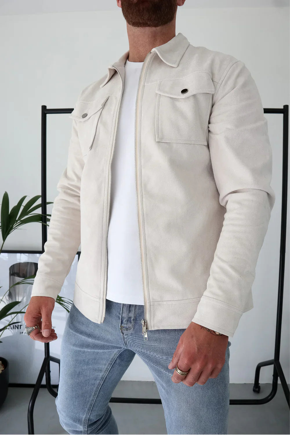 VESTE SUEDE - Blanc Cassé