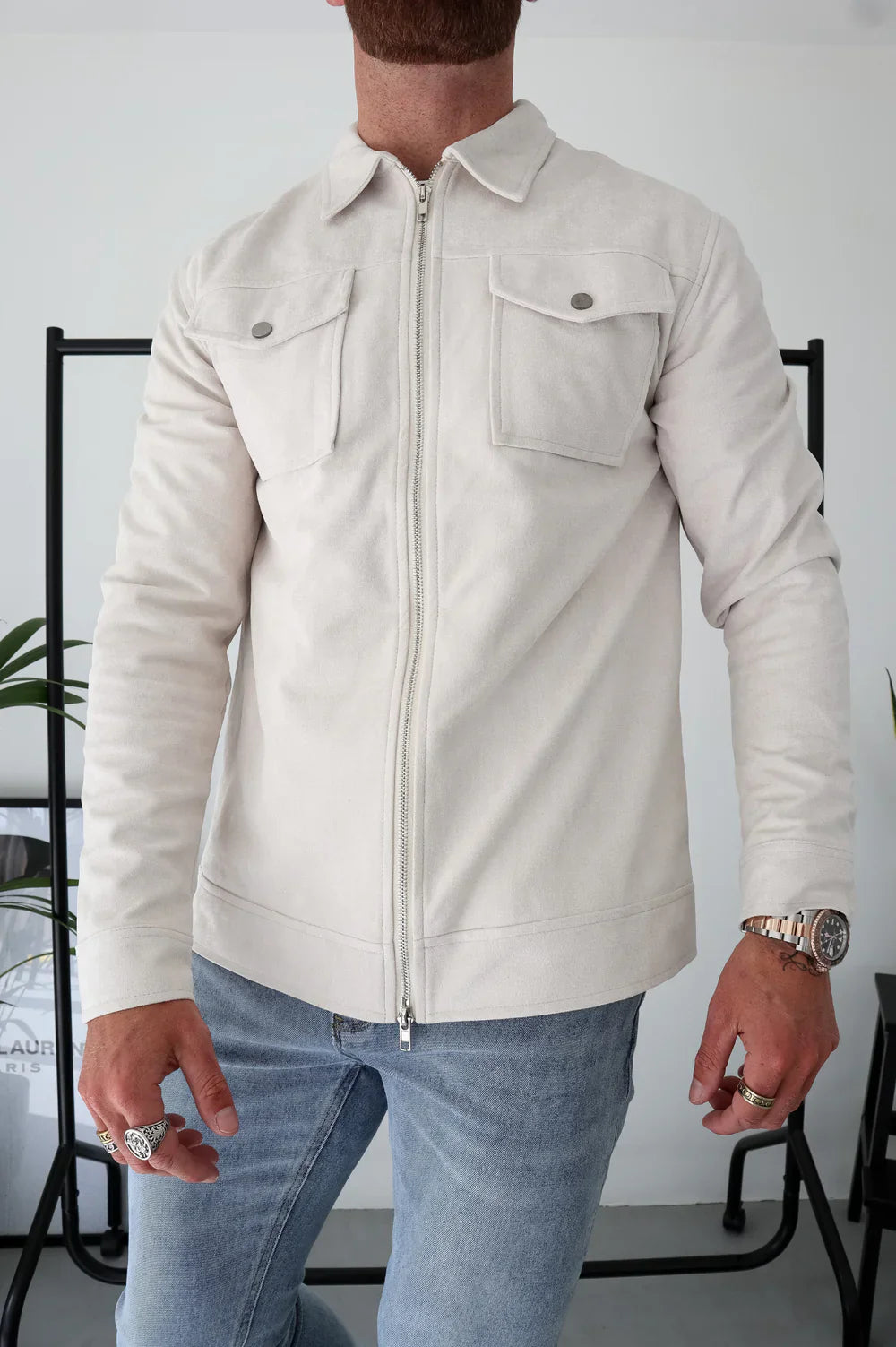 VESTE SUEDE - Blanc Cassé
