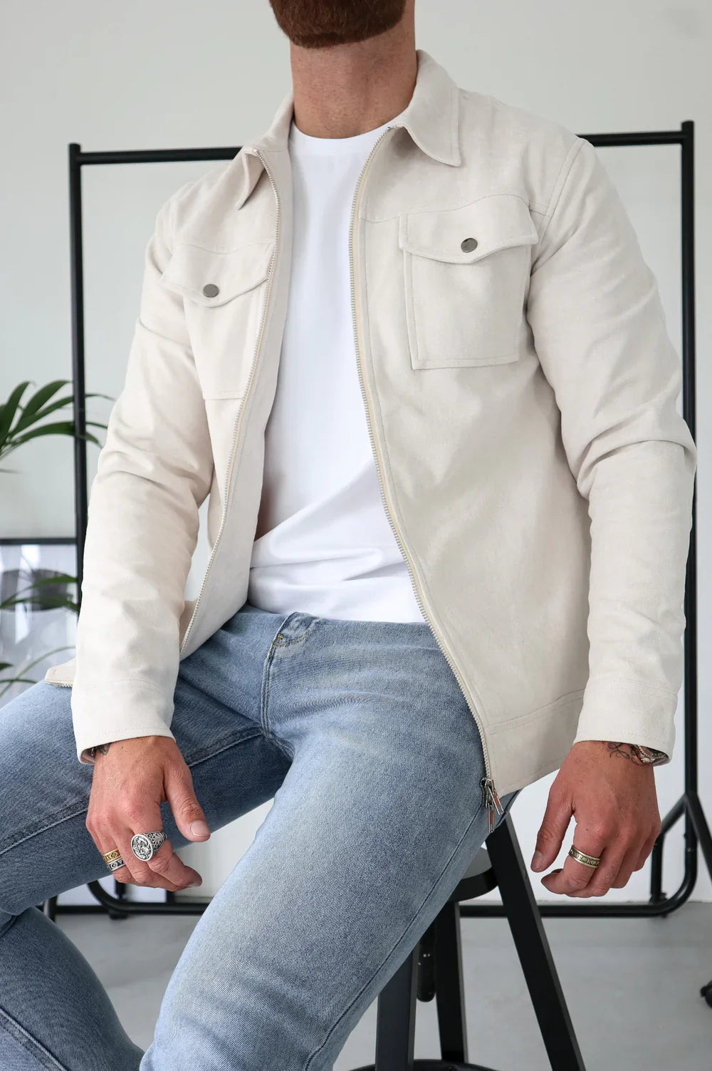 VESTE SUEDE - Blanc Cassé