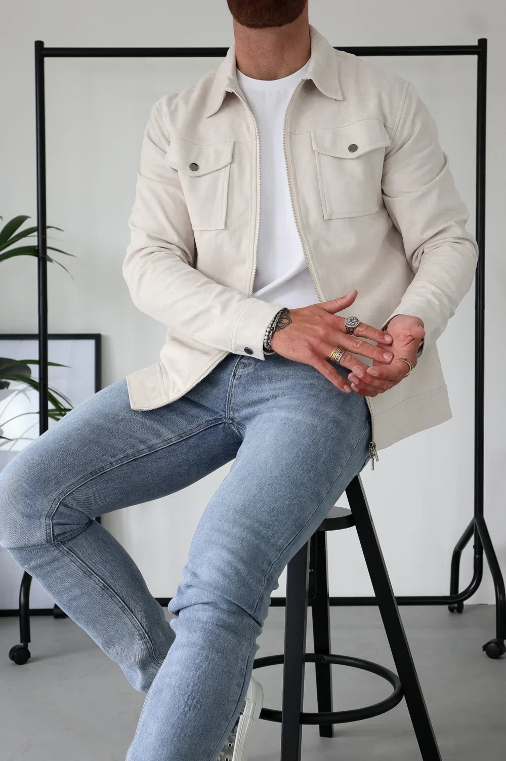 VESTE SUEDE - Blanc Cassé
