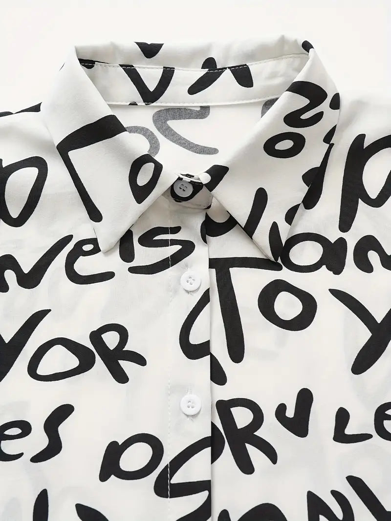 Robe chemise à mots mélangés - Blanc/Combo