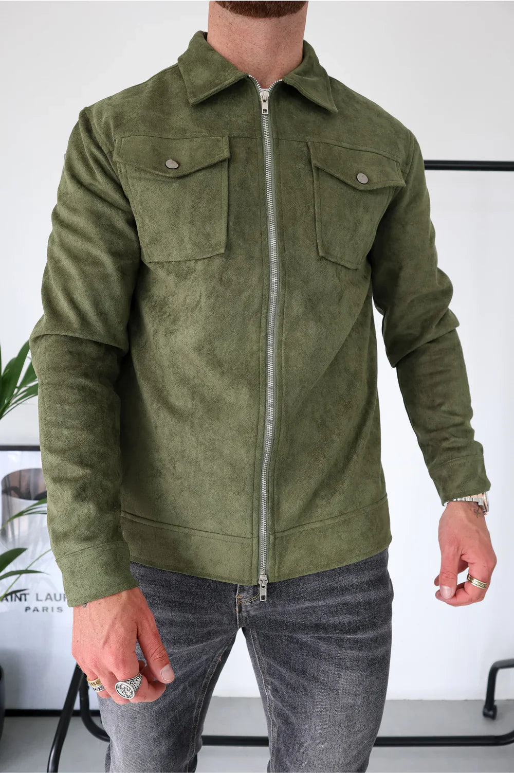 VESTE SUEDE - Vert Olive