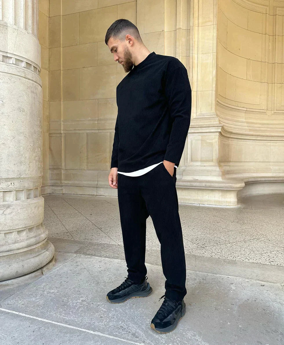 ENSEMBLE PLISSÉ PULL- NOIR