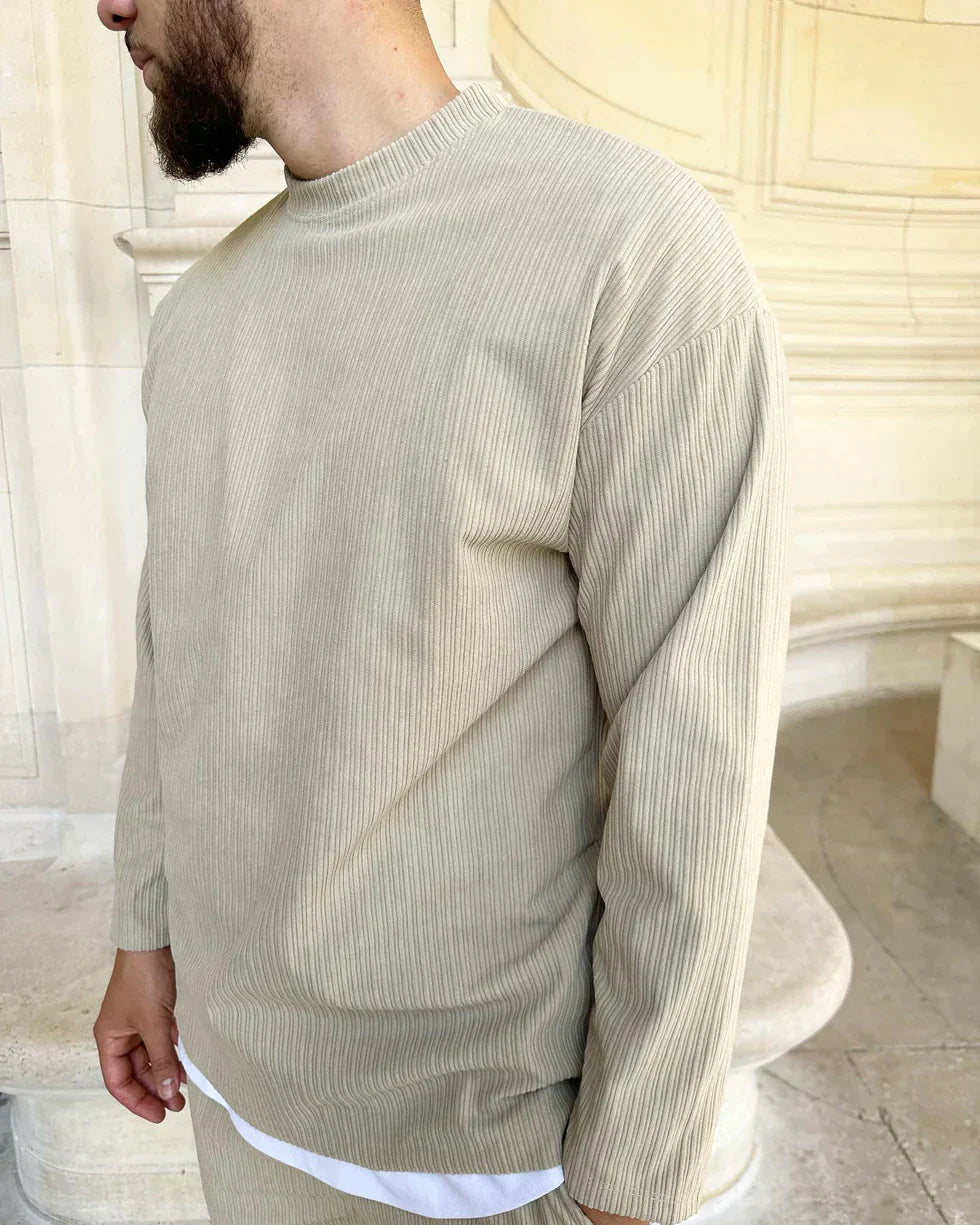 ENSEMBLE PLISSÉ PULL - BEIGE