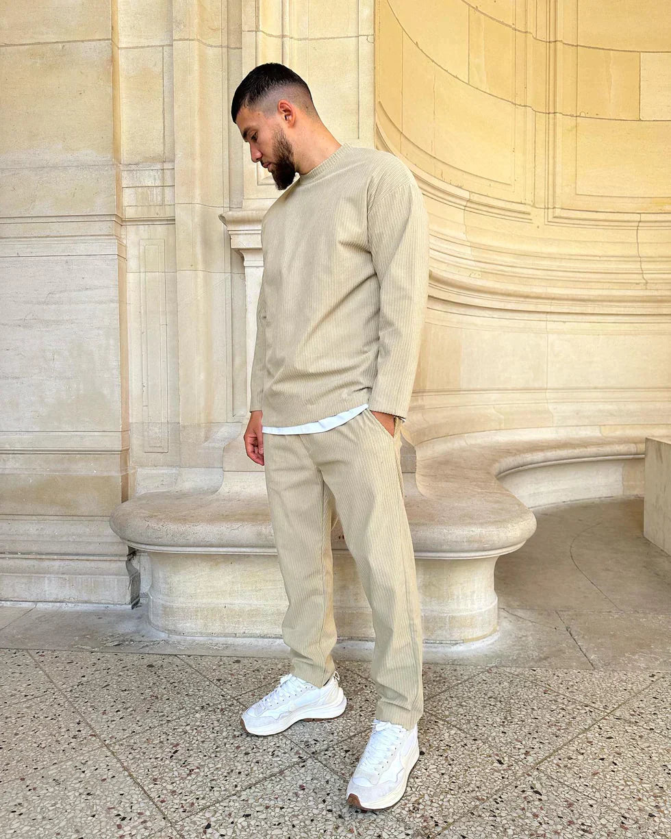 ENSEMBLE PLISSÉ PULL - BEIGE