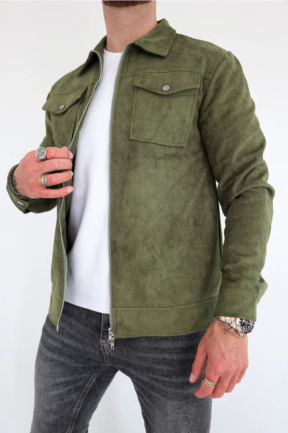VESTE SUEDE - Vert Olive
