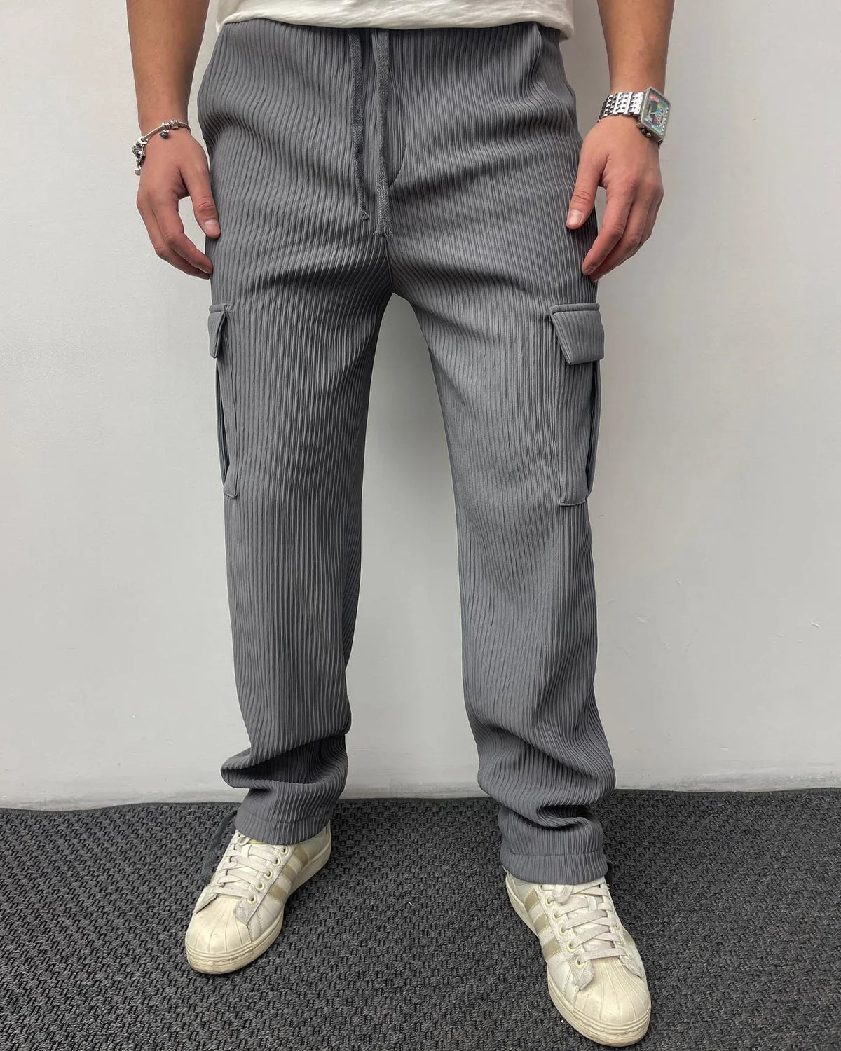 PANTALON CARGO PLISSÉE NOIR