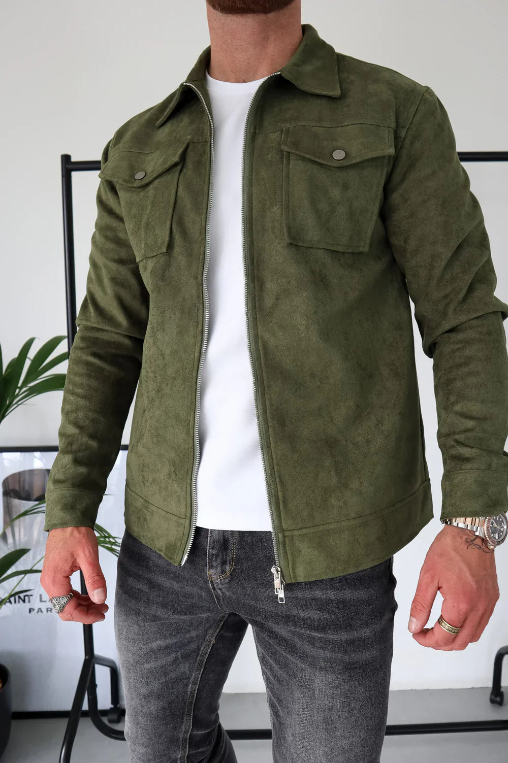VESTE SUEDE - Vert Olive