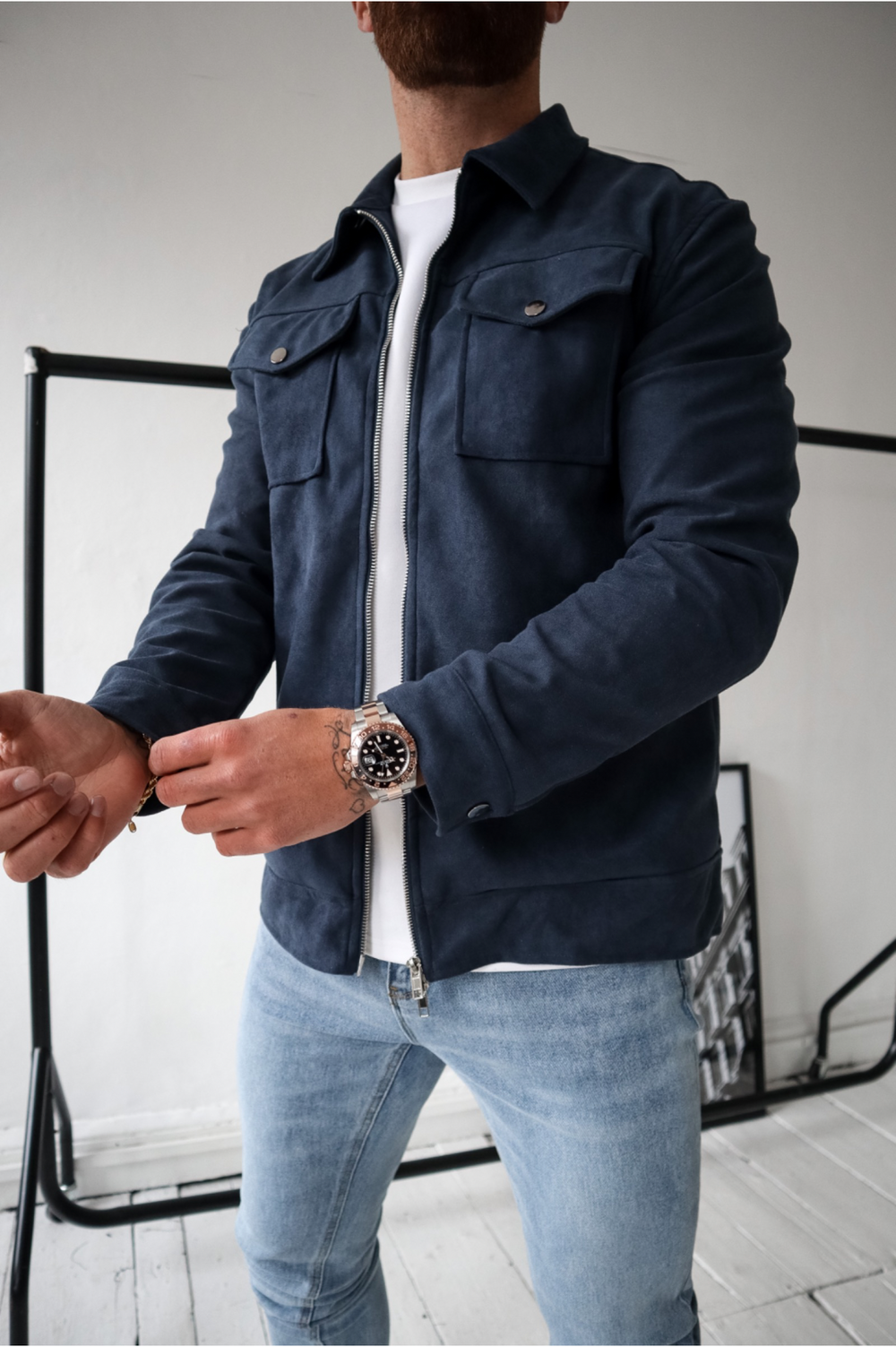 VESTE SUEDE - MARINE